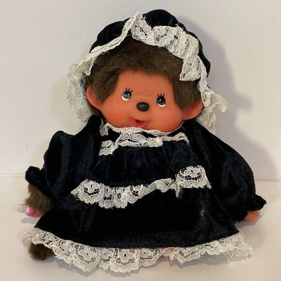 Monchhichi Bebichhichi Maid Black White Doll Stuffed Plush Toy Sekiguchi Japan - Picture 1 of 13
